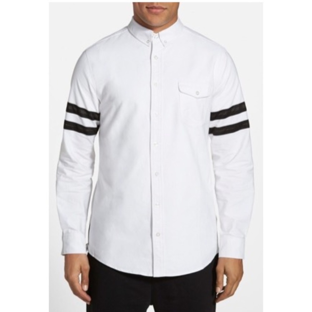 Varsity Stripe Button Down Shirt, L